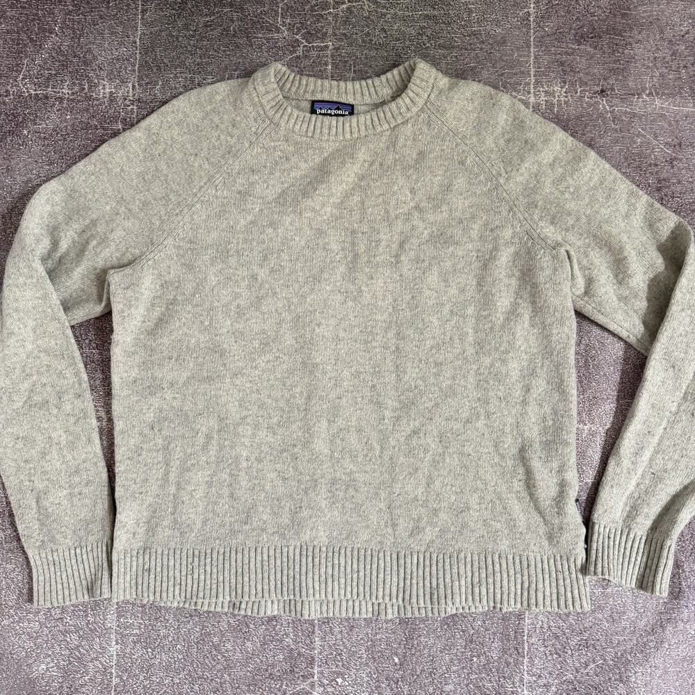Men's Patagonia Drifter Light Gray Recycled Wool Crewneck Pullover Sweater Sz L